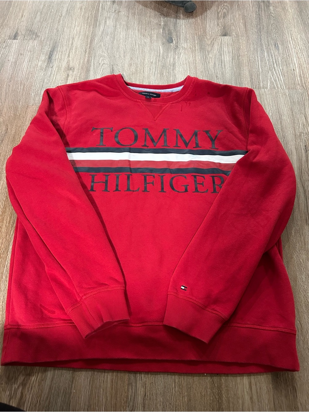 Tommy Hilfiger Red Crewneck with Chest Stripe Logo